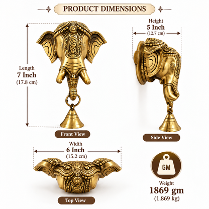 Antique Gold Pure Brass Ganesh Wall Hanging with Decorative Bell for Divine Home Décor | The Indian Aura