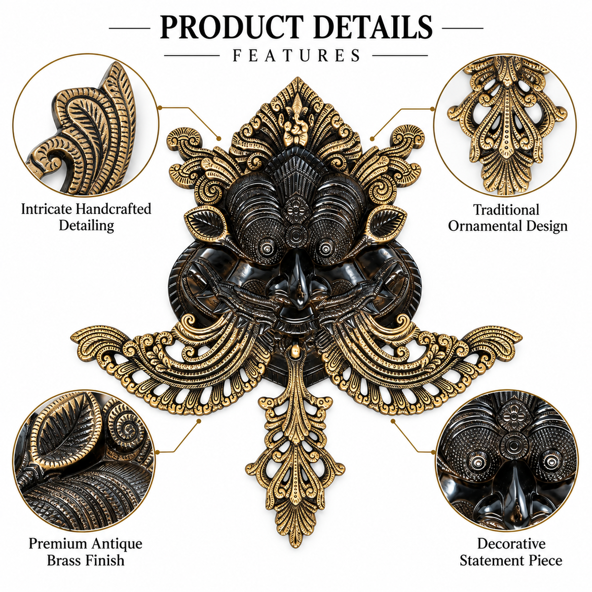 Antique Gold pure brass Kirtimukh Nazar Battu Hanging -Black Antique Finish | The Indian Aura