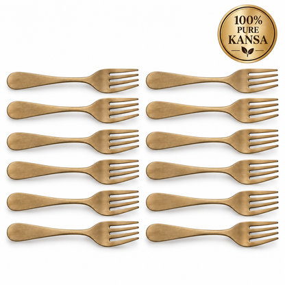 Handmade 100% Pure Kansa Fork Set of 3, 6 & 12 – Natural Matte Finish Traditional Bronze Dining Forks | Premium Gifting for Diwali, Housewarming, Weddings, Anniversaries, Return Gifts & Festive Occasions | The Indian Aura