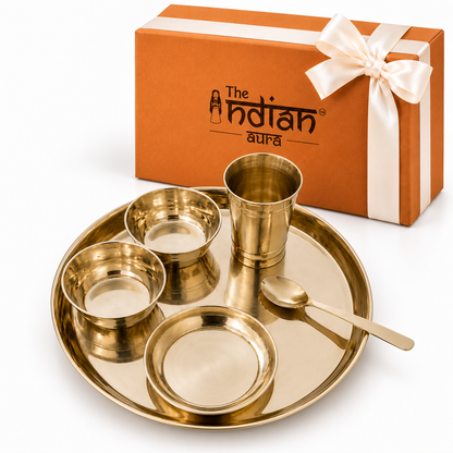 Pure Kansa Dinner Set for Gifting – Premium 12 Inch Traditional Bronze Thali Set with Plate, Glass, Bowls & Spoon | 80% Copper & 20% Tin Alloy | Luxury Gift for Weddings, Housewarming, Diwali & Special Occasions