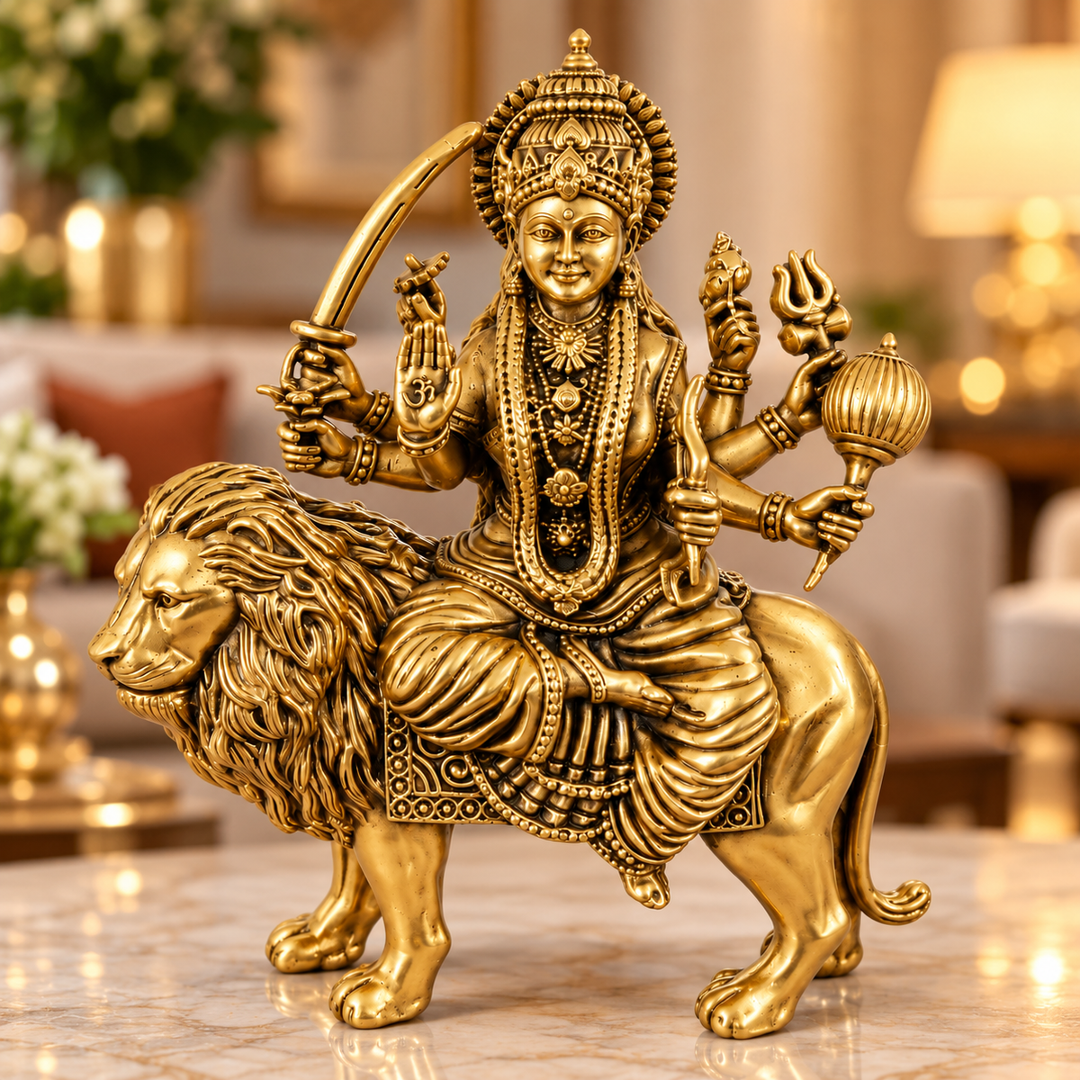 Antique Brass Maa Durga Idol for Home Temple & Pooja Room | Handcrafted Goddess Durga Statue for Mandir, Home Décor, Office Desk, Housewarming, Diwali & Spiritual Gifting | The Indian Aura