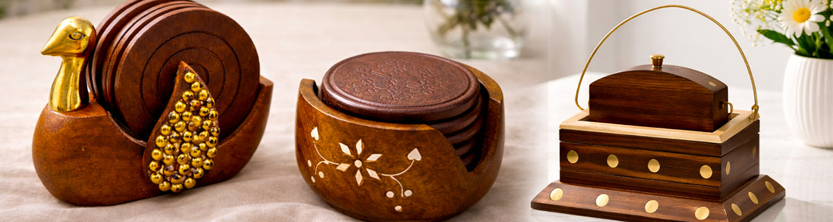 Handcrafted Wooden Table Coasters – Elegant Design – THE INDIAN AURA