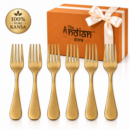 Handmade 100% Pure Kansa Fork Set of 3, 6 & 12 – Natural Matte Finish Traditional Bronze Dining Forks | Premium Gifting for Diwali, Housewarming, Weddings, Anniversaries, Return Gifts & Festive Occasions | The Indian Aura