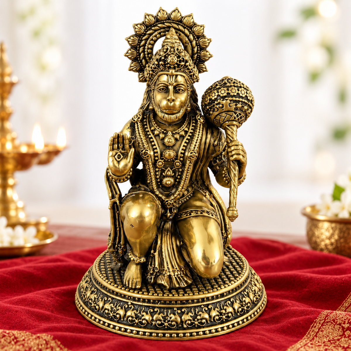 Antique Brass Hanuman Idol for Home Temple & Pooja Room | Handcrafted Lord Hanuman Statue for Home Décor, Office, Mandir & Gifting | The Indian Aura