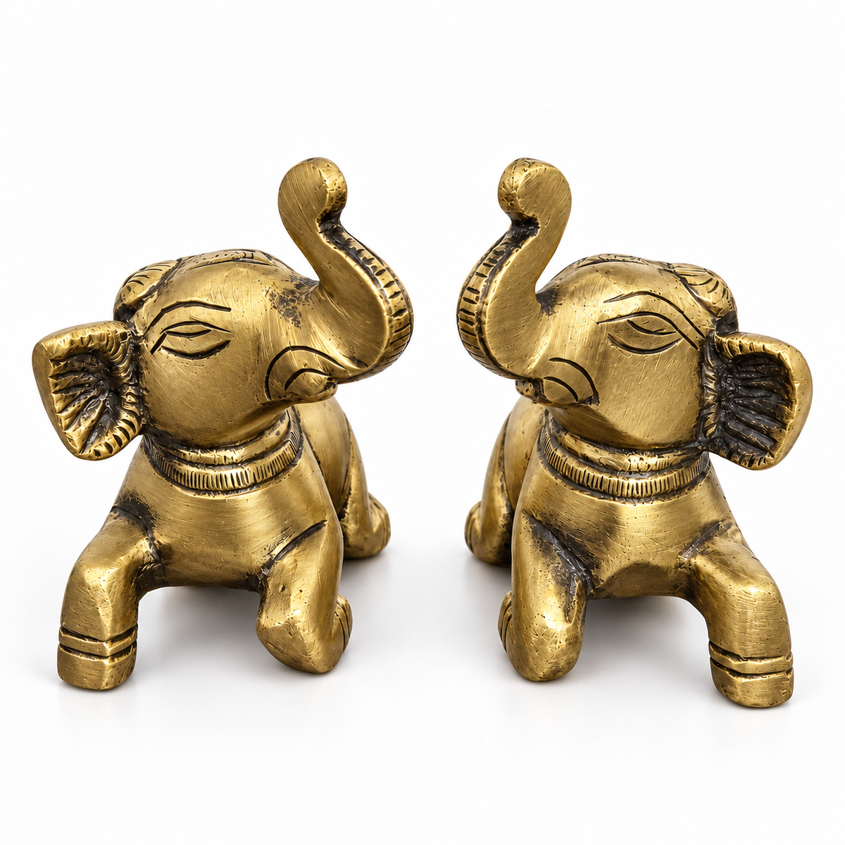 Handcrafted Antique Brass Elephant Statue Pair 2.3 Inch | Golden Elephant Showpiece for Home Decor & Gifting | The Indian Aura