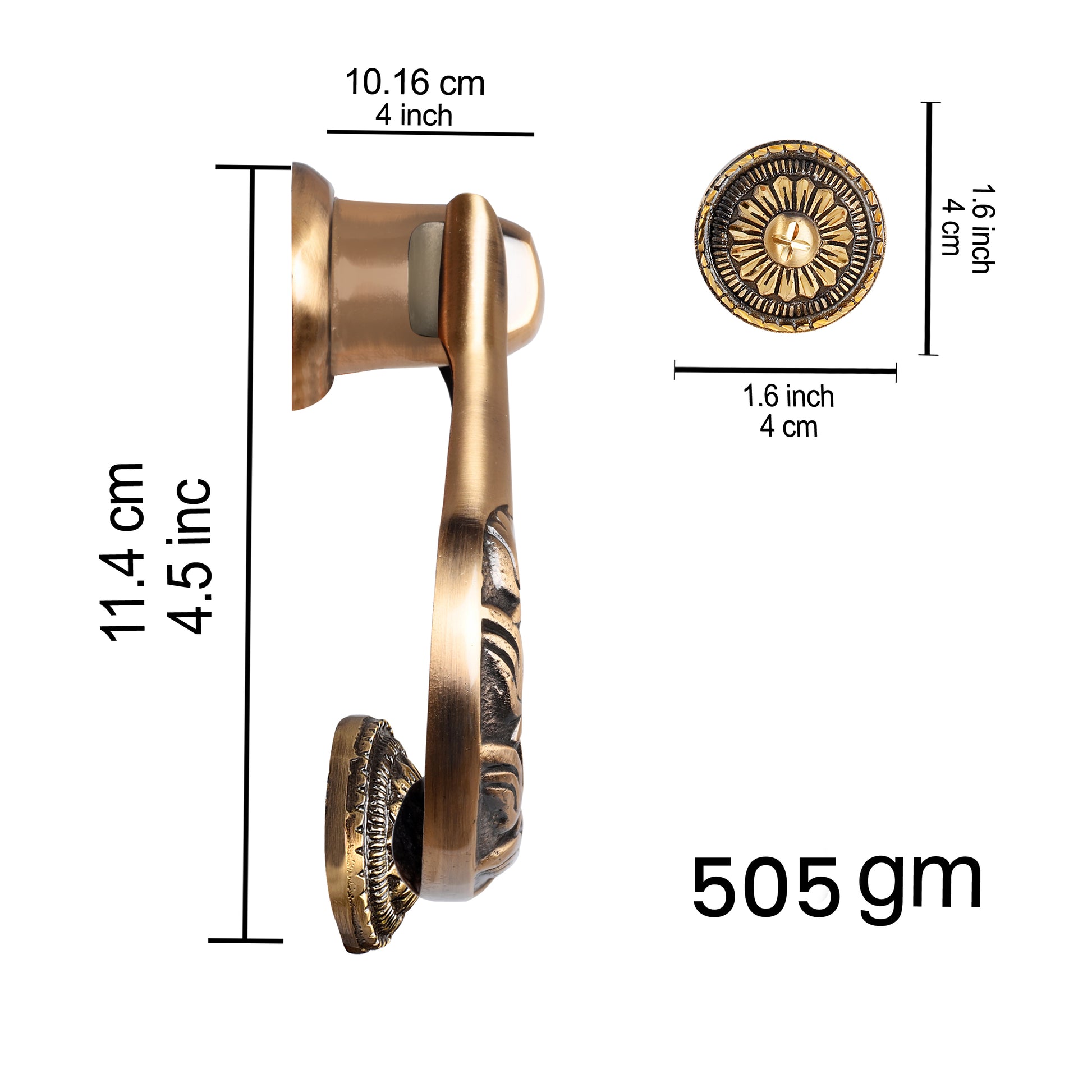 Brass door handle with measurements