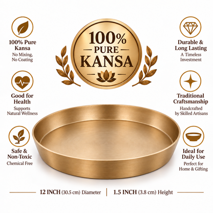 Pure Kansa Thali Matte Finish 12 Inch for Gifting – Premium Traditional Indian Bronze Dinner Plate | Available in Single & Pair | Elegant Gift for Weddings, Housewarming, Diwali, Anniversaries & Festive Occasions