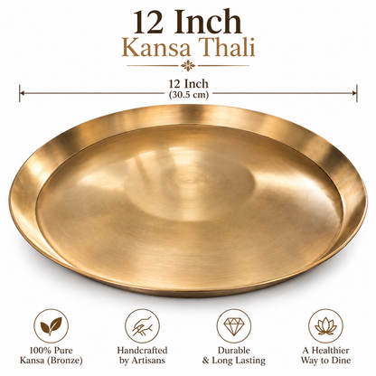 Pure Kansa Thali Matte Finish | Traditional Indian Dinner Plate | 12 Inch | Single & Pair