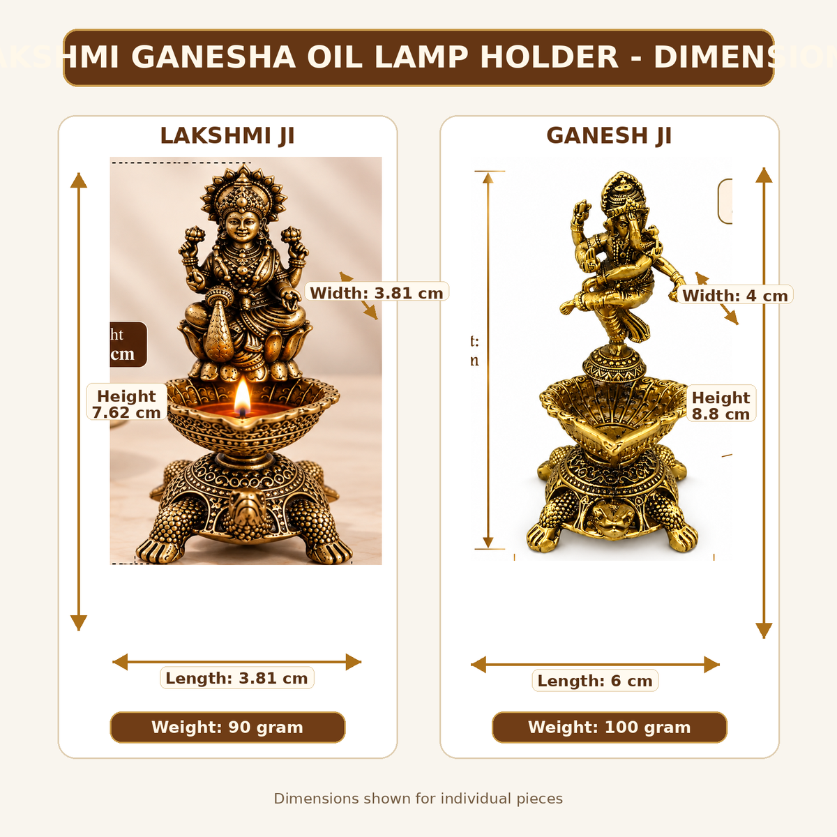 Pure Brass Laxmi Ganesha Pair Diya Oil Lamp Holder | Antique Gold Finish, Diya, Vastu Show piece, Puja Room Decor | The Indian Aura