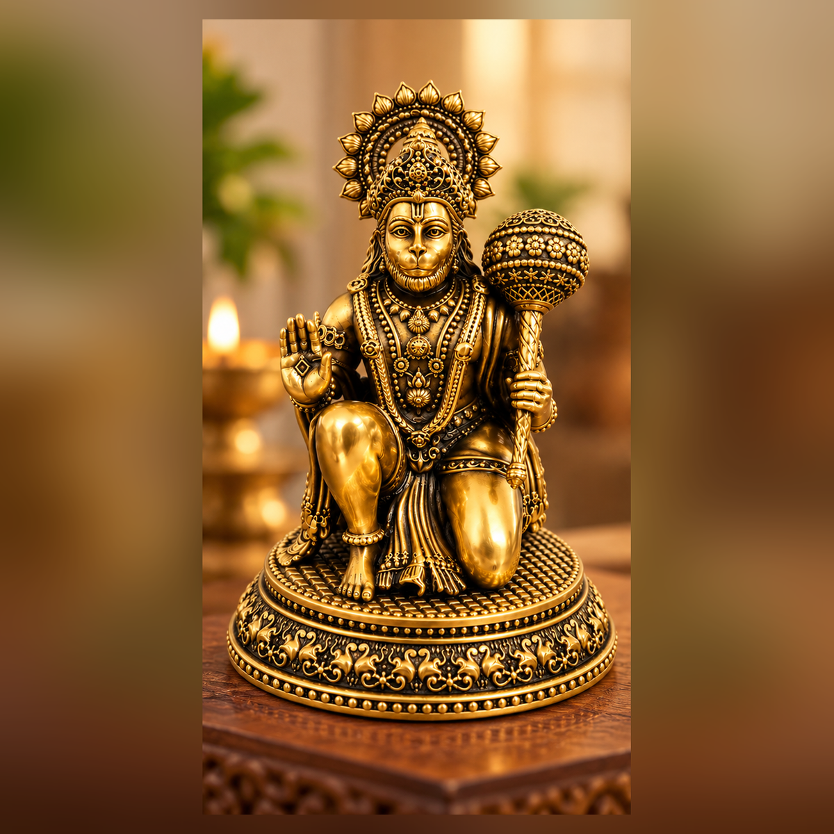 Antique Brass Hanuman Idol for Home Temple & Pooja Room | Handcrafted Lord Hanuman Statue for Home Décor, Office, Mandir & Gifting | The Indian Aura