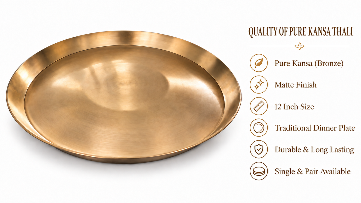 Pure Kansa Thali Matte Finish | Traditional Indian Dinner Plate | 12 Inch | Single & Pair