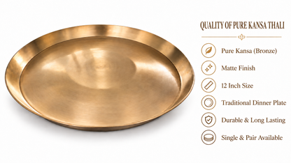Pure Kansa Thali Matte Finish | Traditional Indian Dinner Plate | 12 Inch | Single & Pair