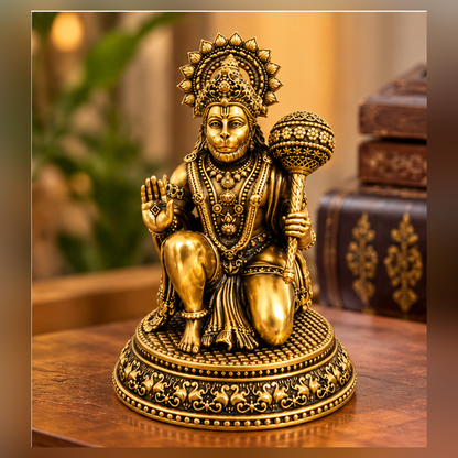 Antique Brass Hanuman Idol for Home Temple & Pooja Room | Handcrafted Lord Hanuman Statue for Home Décor, Office, Mandir & Gifting | The Indian Aura