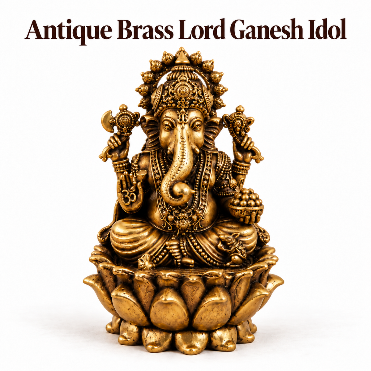 Antique Brass Lord Ganesh Idol for Home Temple & Pooja Room | Handcrafted Lord Ganesha Statue for Mandir, Home Décor & Office Desk | Housewarming, Diwali & Spiritual Gift | The Indian Aura