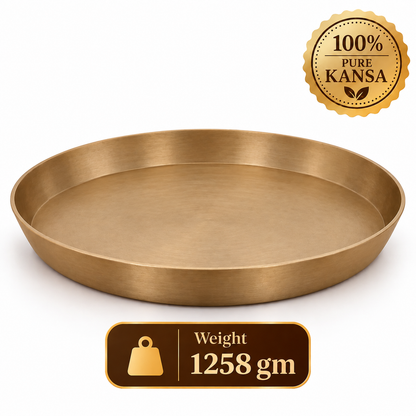 Pure Kansa Thali 13.5 Inch | Traditional Indian Dinner Plate with Premium Matte Finish | Diwali Gift for Family & Loved Ones | Festive Gifting | Single & Pair Set