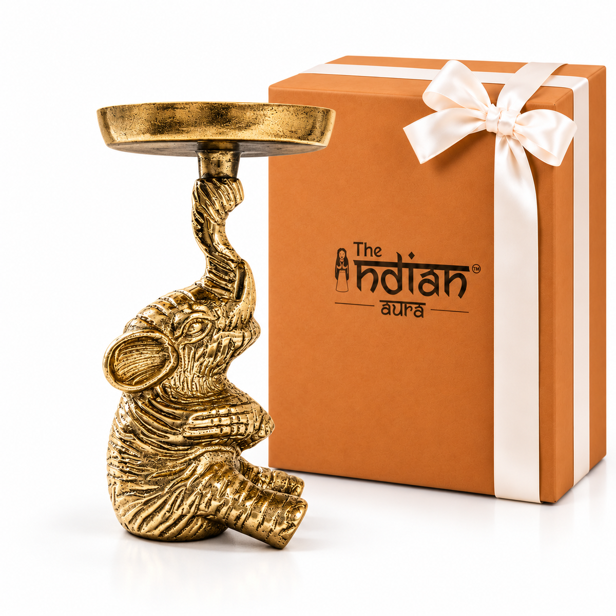 The Indian Aura Gold Elephant Pillar Candle Holder Stand | 16 cm Decorative Metal T-Light Holder for Home Decor | Premium Gift for Diwali, Housewarming, Wedding, Anniversary, Corporate Gifting & Festive Occasions