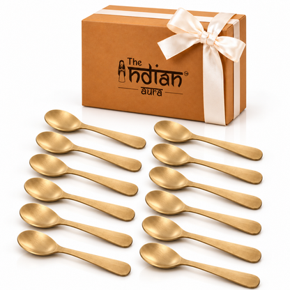 Handmade 100% Pure Kansa Spoon Set of 3, 6 & 12 – Natural Matte Finish Traditional Bronze Dining Spoons | Premium Gift for Diwali, Housewarming, Weddings, Anniversaries & Festive Gifting | The Indian Aura
