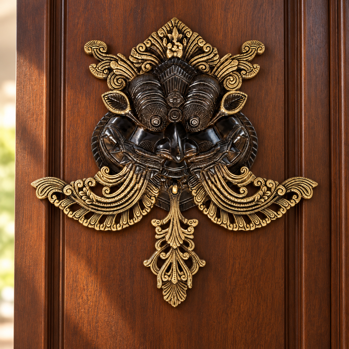Antique Gold pure brass Kirtimukh Nazar Battu Hanging -Black Antique Finish | The Indian Aura