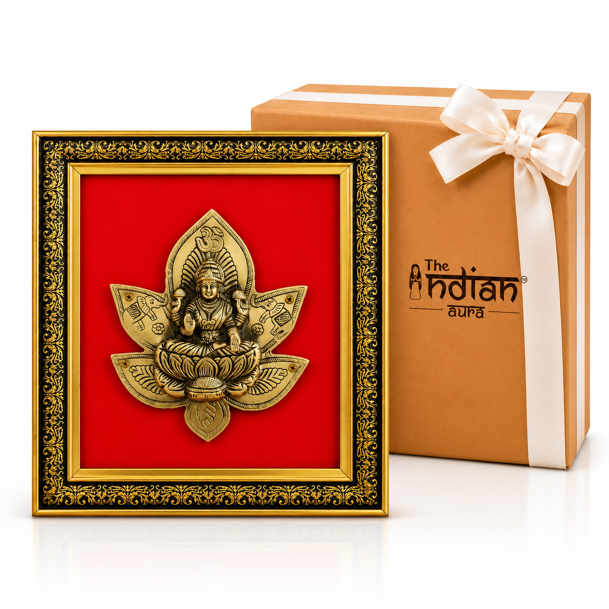 The Indian Aura Antique Pure Brass Laxmi Wall Frame with Red Velvet For Gifting | Premium Spiritual Gift for Diwali, Housewarming, Wedding, Anniversary & Festive Occasions | Goddess Laxmi Religious Wall Decor