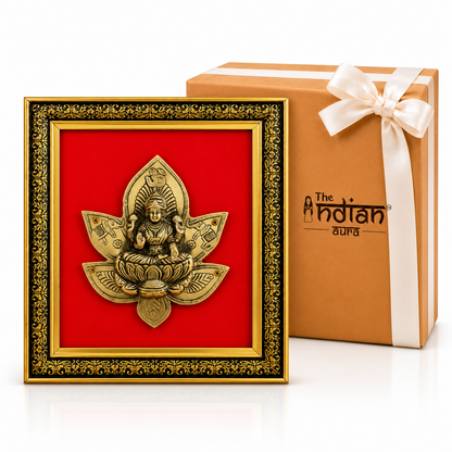 The Indian Aura Antique Pure Brass Laxmi Wall Frame with Red Velvet For Gifting | Premium Spiritual Gift for Diwali, Housewarming, Wedding, Anniversary & Festive Occasions | Goddess Laxmi Religious Wall Decor