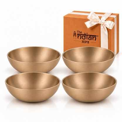 The Indian Aura Pure Kansa Dessert Bowl Set | Traditional Bronze Katori for Halwa, Achar, Salad, Sweets & Desserts | Premium Gift for Diwali, Housewarming, Weddings & Festive Occasions | Set of 2, 4 & 6