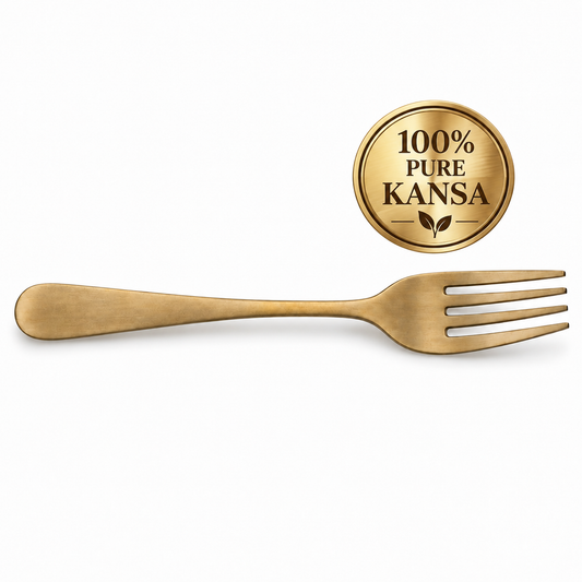 Handmade 100% Pure Kansa Fork Set of 3, 6, and 12 | Natural Matte Finish | Traditional Bronze Dining Spoon