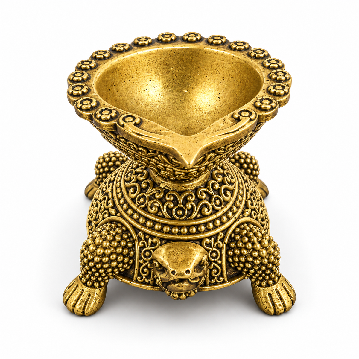 Handcrafted Antique Brass Turtle Diya for Pooja | Traditional Brass Tortoise Oil Lamp | Kachua Deepak for Mandir, Home Decor, Diwali & Vastu | The Indian Aura