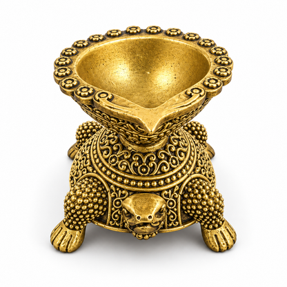 Handcrafted Antique Brass Turtle Diya for Pooja | Traditional Brass Tortoise Oil Lamp | Kachua Deepak for Mandir, Home Decor, Diwali & Vastu | The Indian Aura