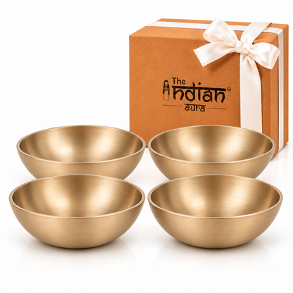 The Indian Aura Pure Kansa Dessert Bowl Set | Traditional Bronze Katori for Sweets, Halwa, Salad & Desserts | Premium Gift for Diwali, Housewarming, Wedding, Anniversary & Festive Occasions | Set of 2, 4 & 6