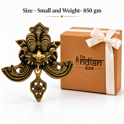 The Indian Aura Antique Gold Pure Brass Kirtimukh Nazar Battu Wall Hanging for Home Entrance, Traditional Evil Eye Protection Decor, Auspicious Gift for Housewarming, Diwali, Wedding & Festive Occasions