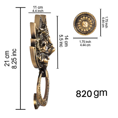 Measurement chart of lord ganesha brass door knockers, showing dimensions and weight.
