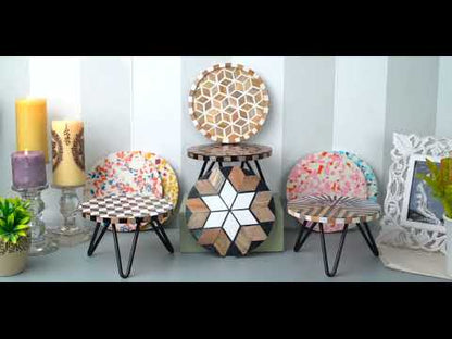 Brown and White Honeycomb Wood and Resin Cake Stand for Dessert, Fruit and Planter